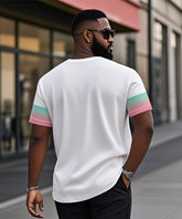 Men's Plus Size Daily Casual Green Red Gradient Diamond Print Henry Collar Button Short Sleeve T-Shirt